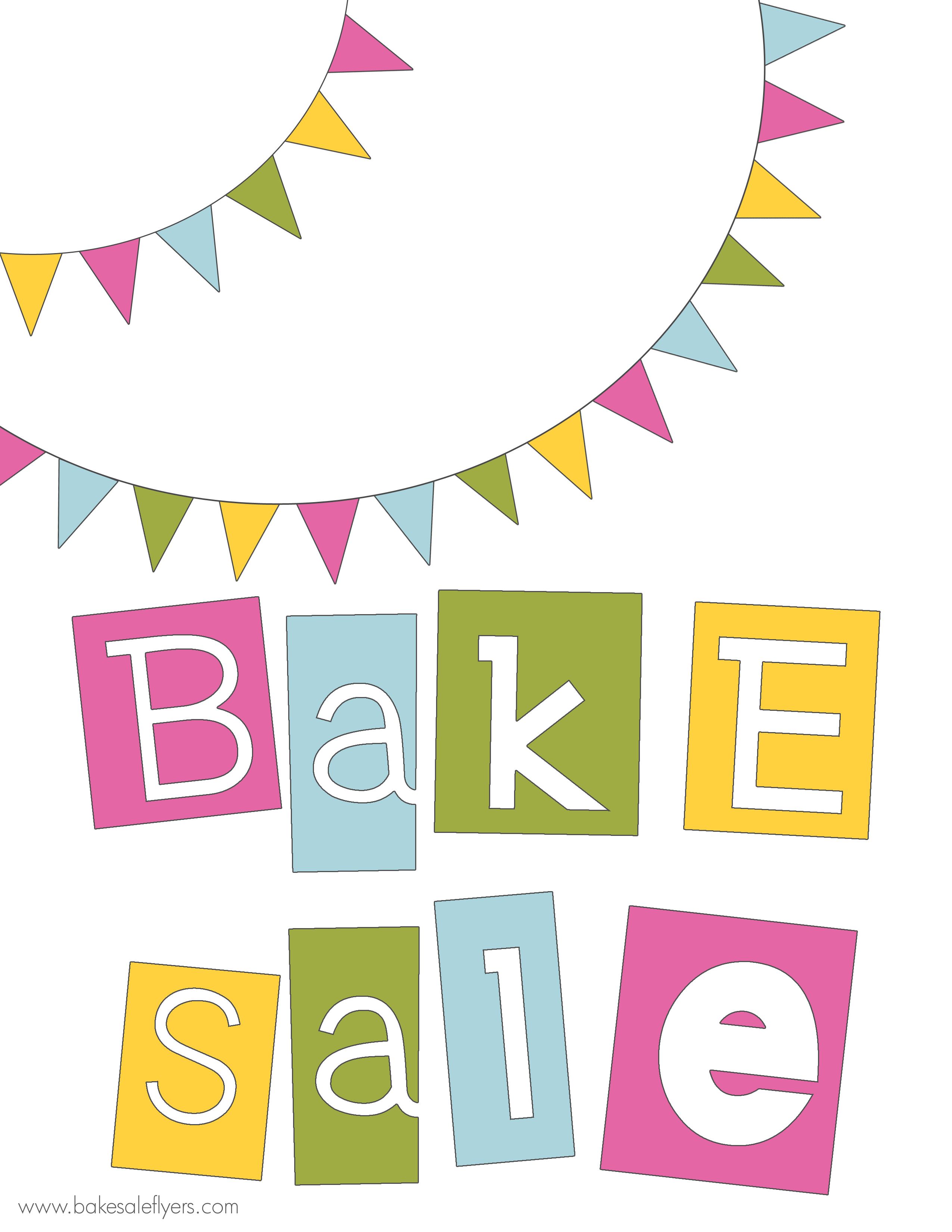 Free printable bake banner. Baked goods clipart rummage sale