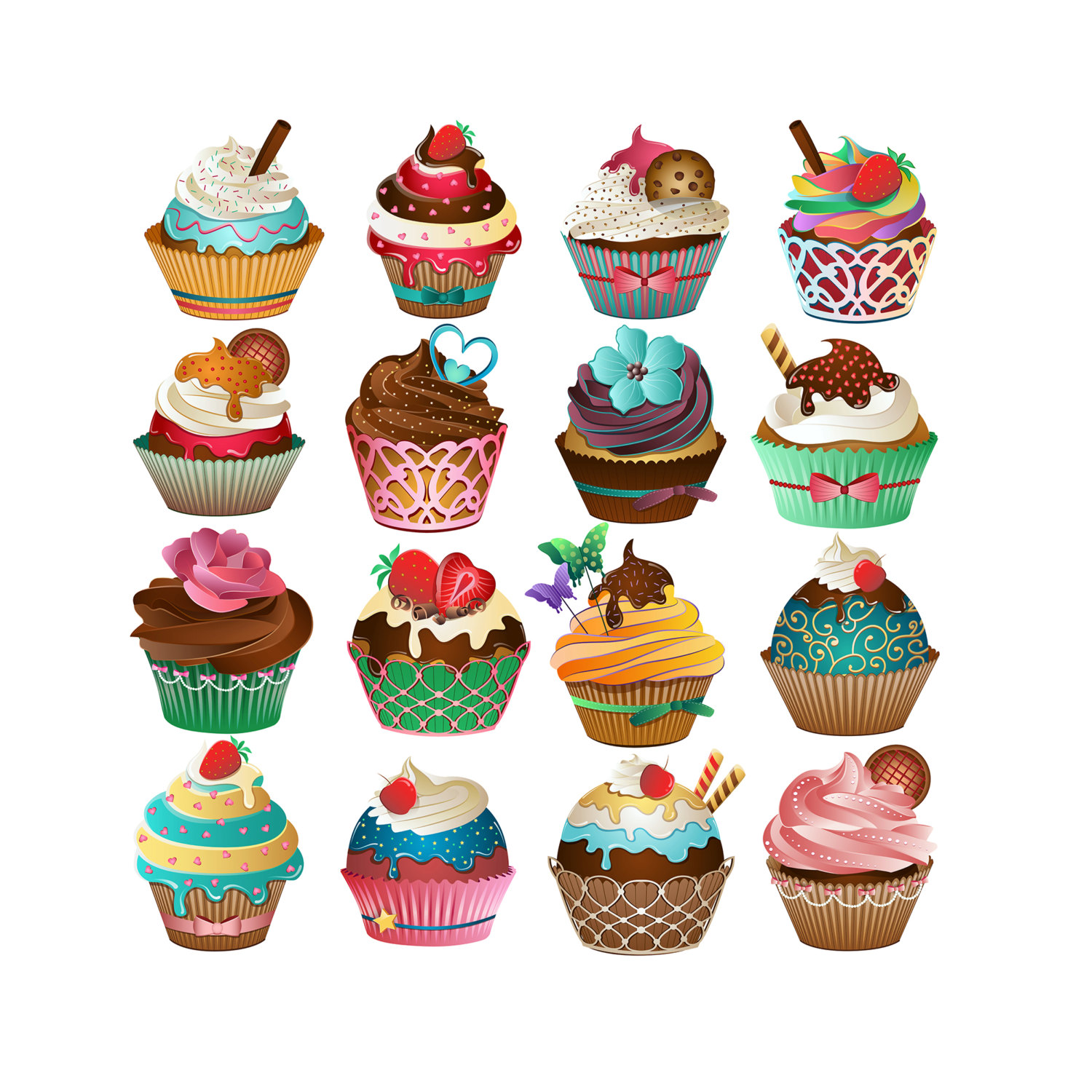 Cute cupcake set of. Desserts clipart spring