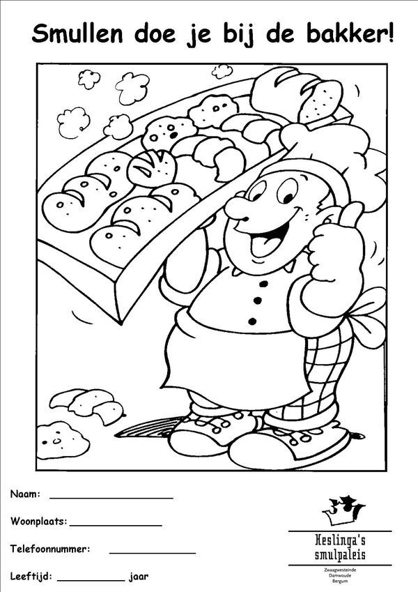 Baker clipart bakker. Kleurplaat thema and chef
