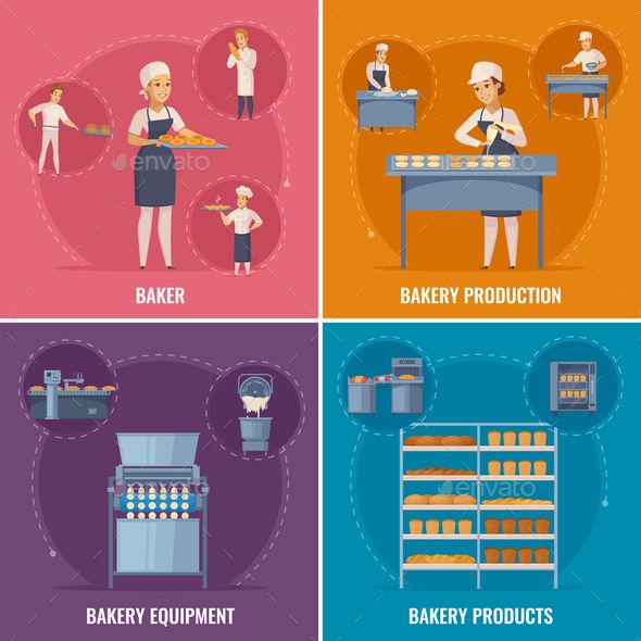 Bakery cartoon design concept. Baker clipart bread factory