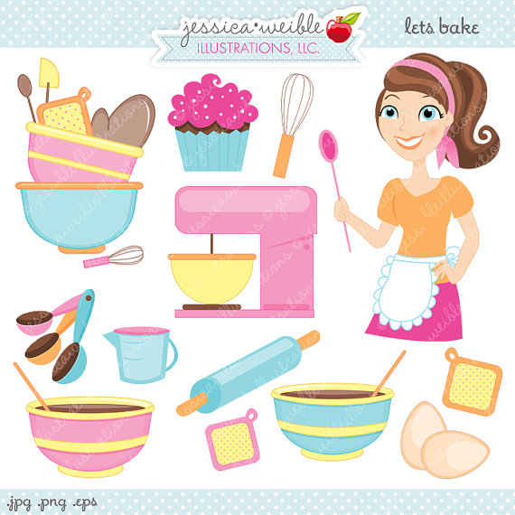 Baker clipart cute. Lets bake digital commercial