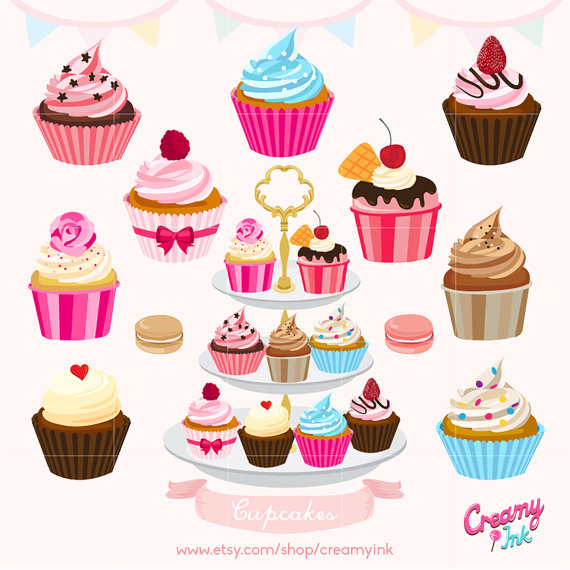 Bakery clipart cake shop. Cupcakes digital vector clip