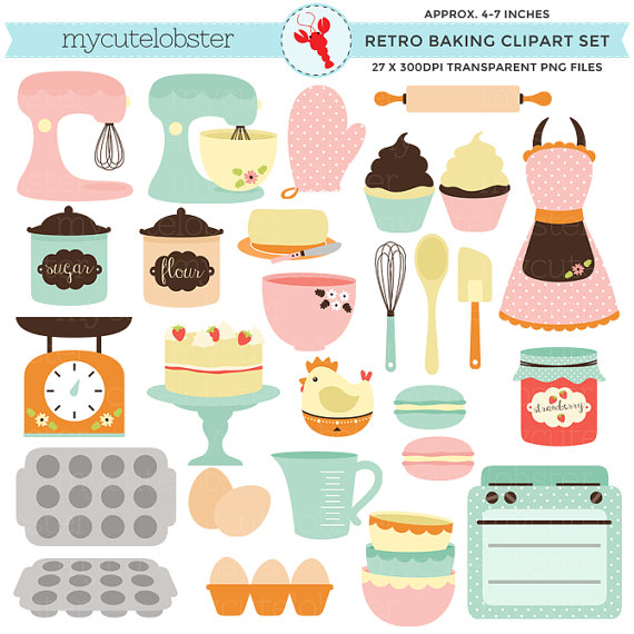 Oven clipart retro. Baking set clip art