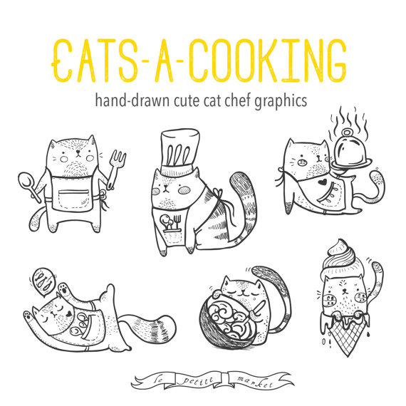 Baking clipart cat. Hand drawn cute cats