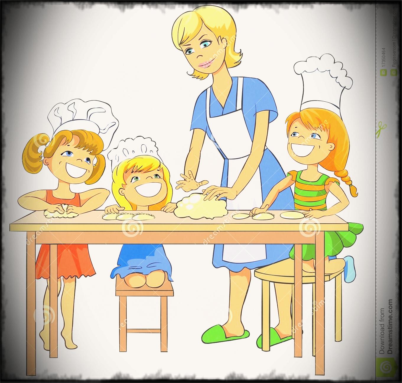 Девочка помогает маме готовить рисунок