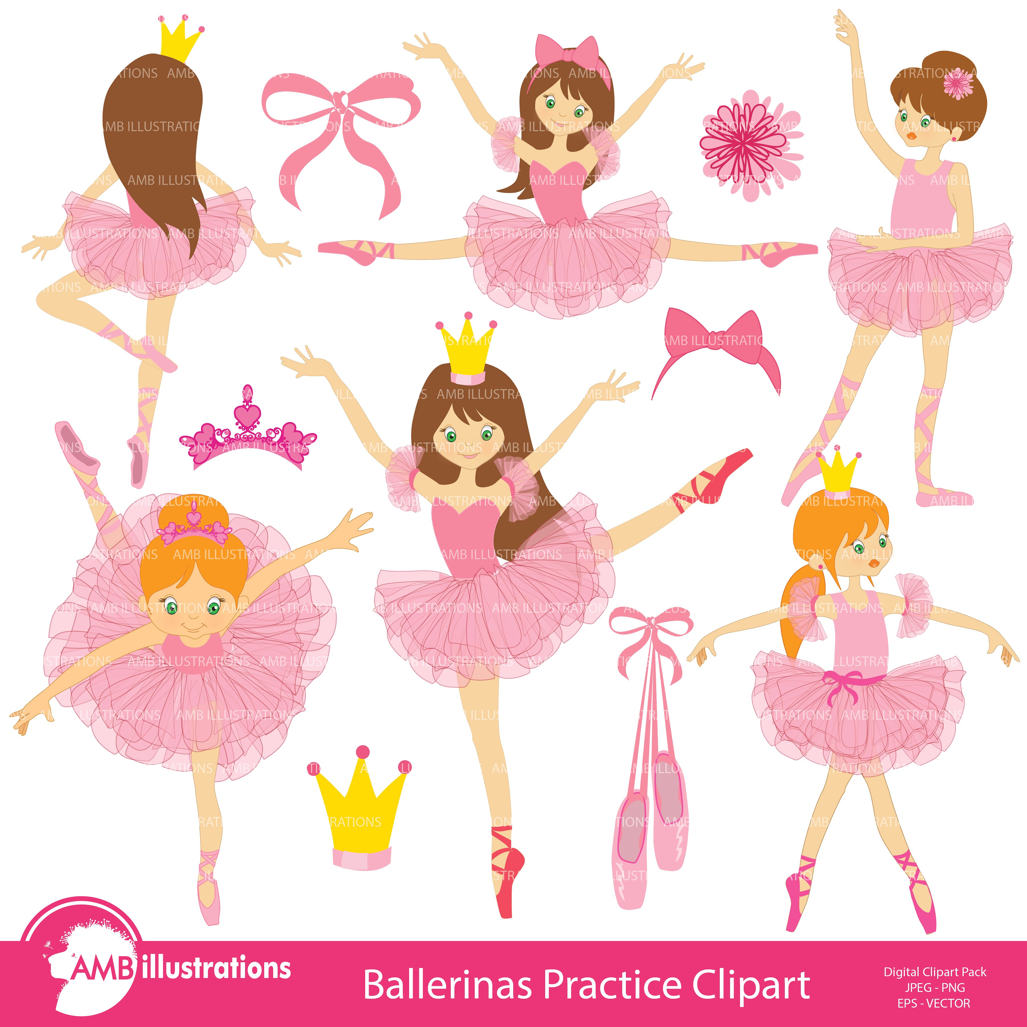 Ballet clipart pink ballerina. Amb illustrations creative market