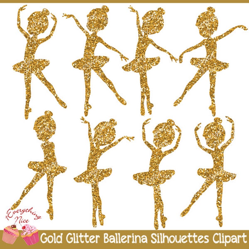 Silhouettes set . Ballerina clipart gold glitter