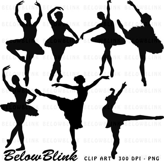 Ballerina clipart printable. Silhouettes clip art digital