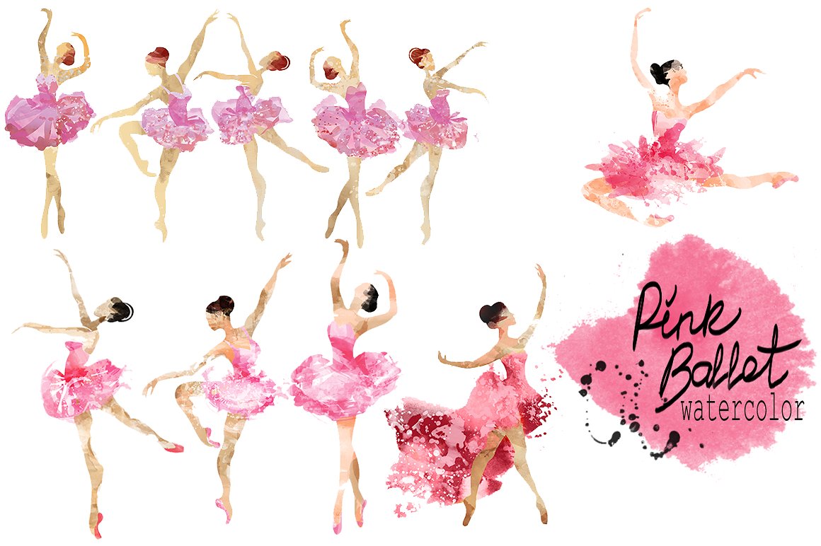 Pink illustrations creative market. Ballet clipart watercolor