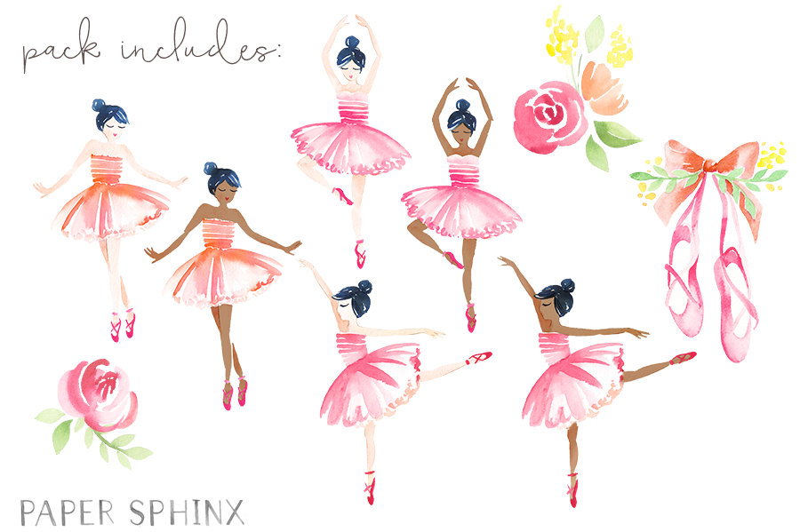 Ballerina dance and shoes. Ballet clipart watercolor