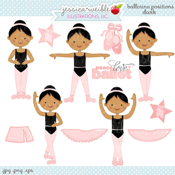 Ballet clipart cute. Ballerina positions dark digital
