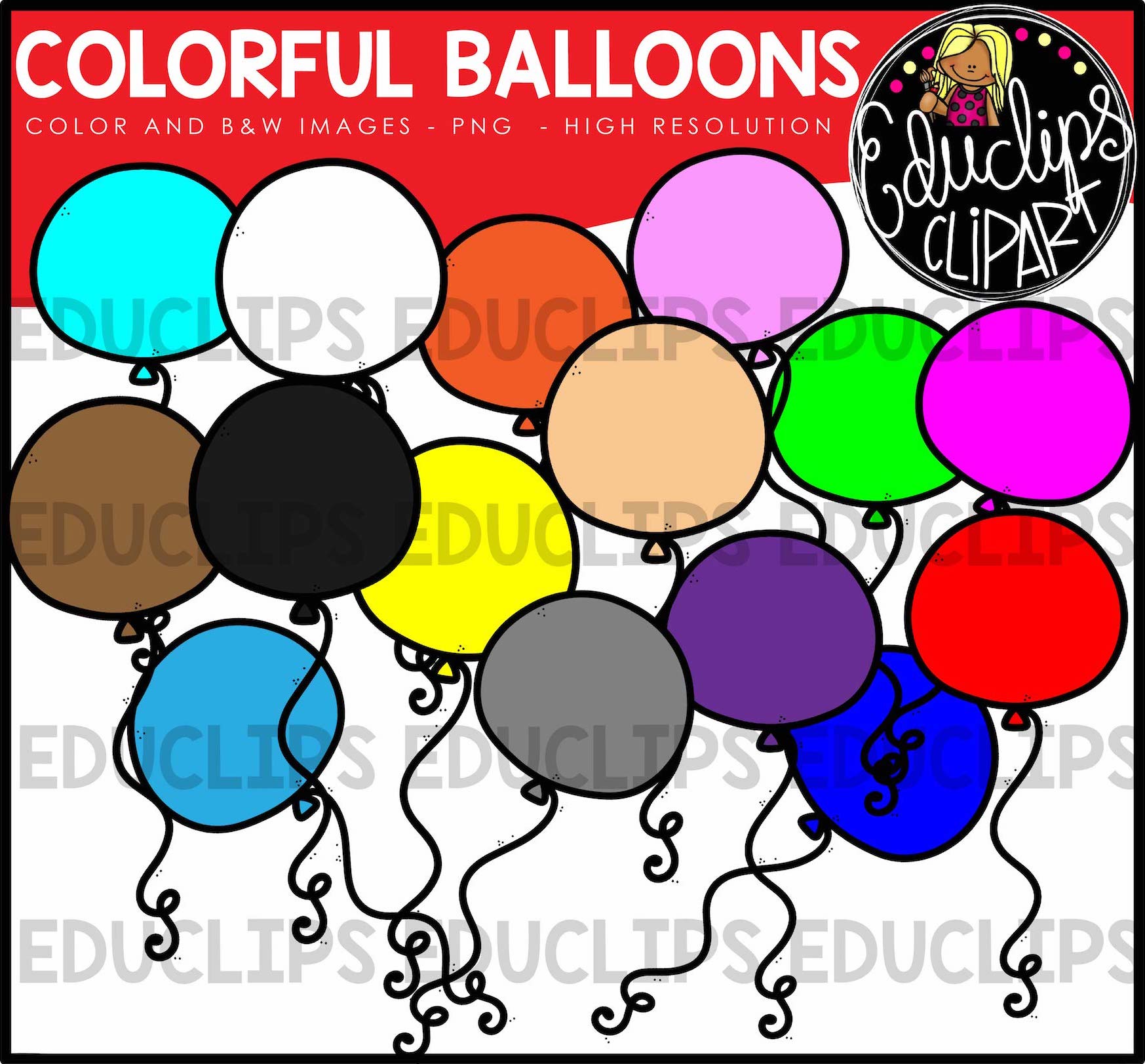 Colorful balloons clip art. Ballon clipart bundle