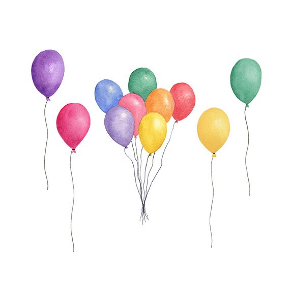 Balloons watercolor png instant. Ballon clipart bundle