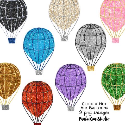 Hot air clip art. Balloon clipart glitter