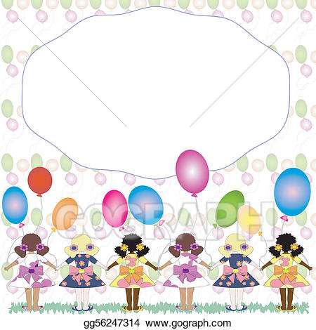 Balloons clipart frame. Vector art girls with