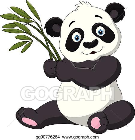 Clipart panda holding bamboo. Eps vector cute stock