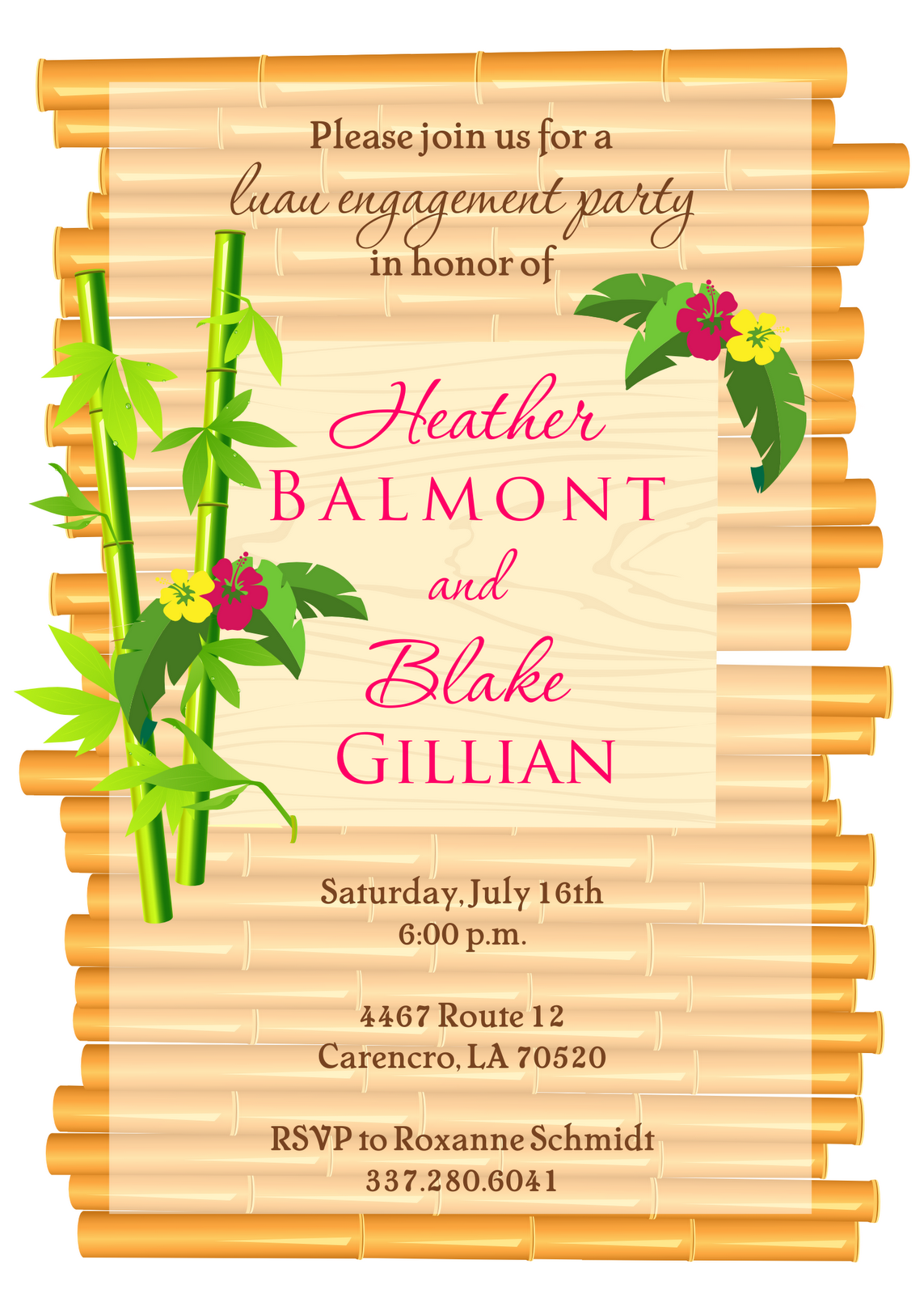 Bamboo clipart hawaiian. Invitation of engagement party