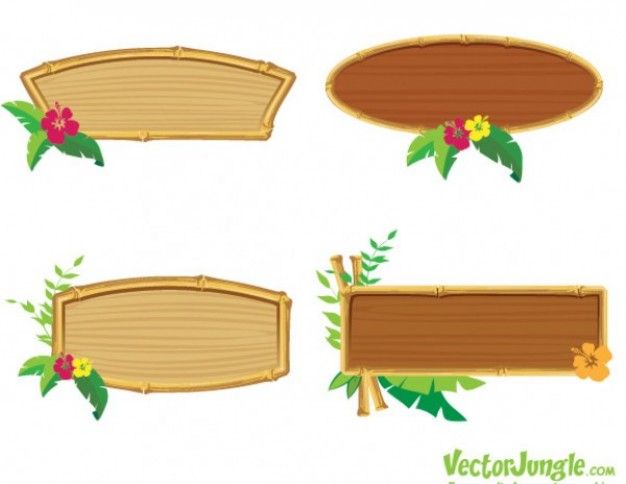 Bamboo clipart hawaiian. Wooden frame vector set