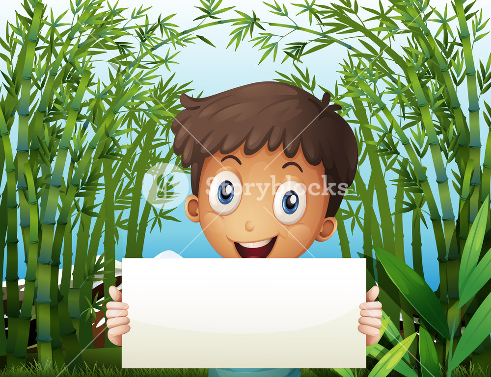 Illustration of a boy. Bamboo clipart signage