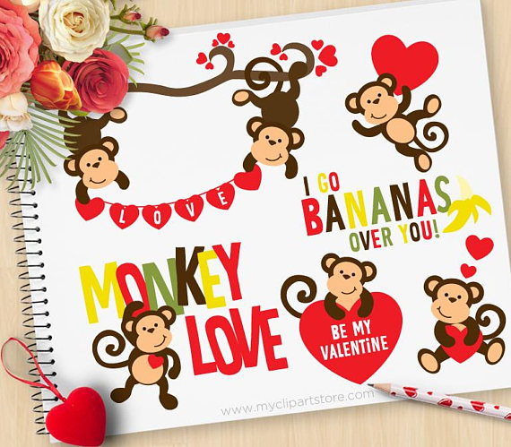 Bananas clipart heart. Valentine monkey love hearts