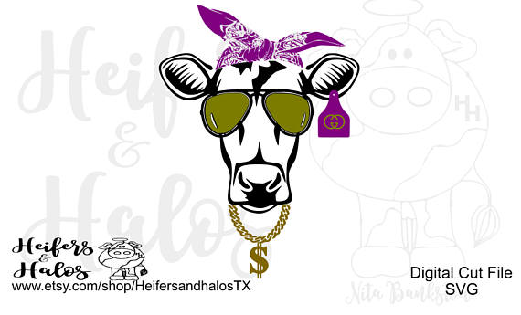 Cow with swag sunglasses. Bandana clipart item