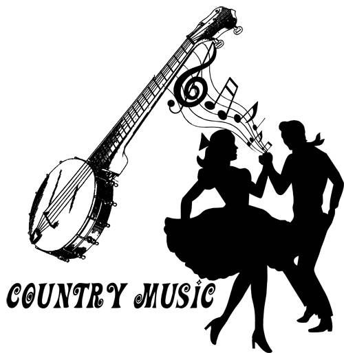 Square dancers country music. Banjo clipart silhouette