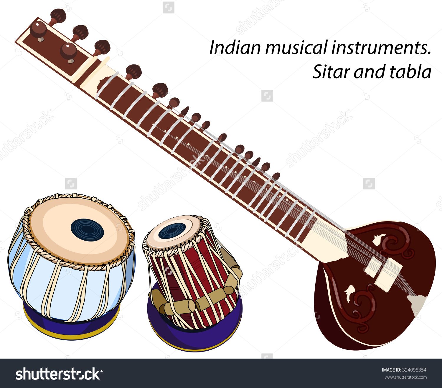 Indian musical instruments sitar. Banjo clipart veena