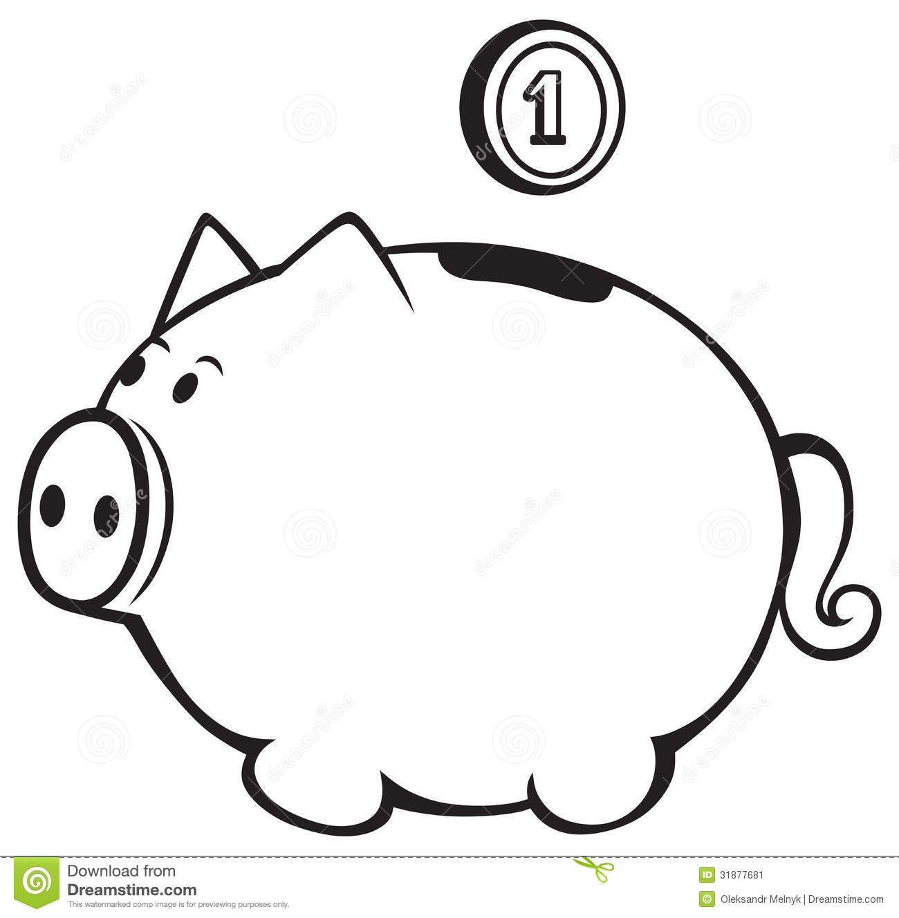 Piggy bank outline . Banker clipart black and white