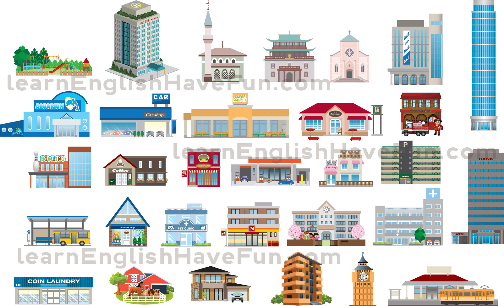 Words clipart shopping. Real estate places vocabulary