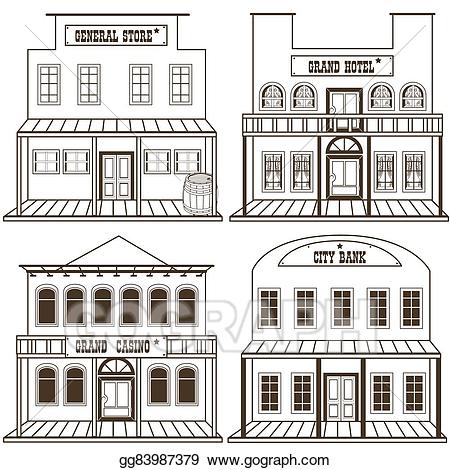 Vector art west buildings. Mansion clipart grand old