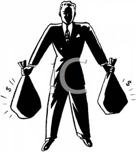 A cartoon of holding. Banker clipart black and white