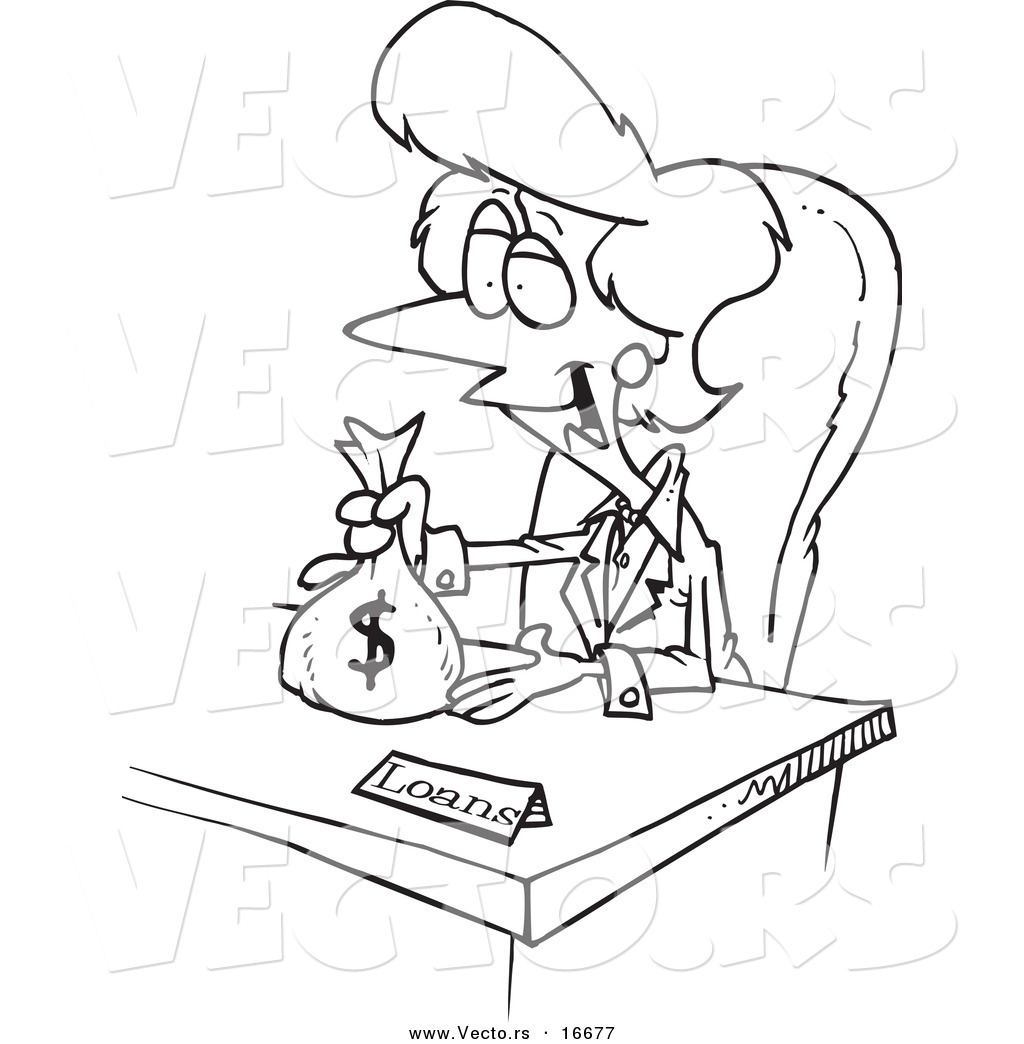 Banker clipart black and white. Of a cartoon female