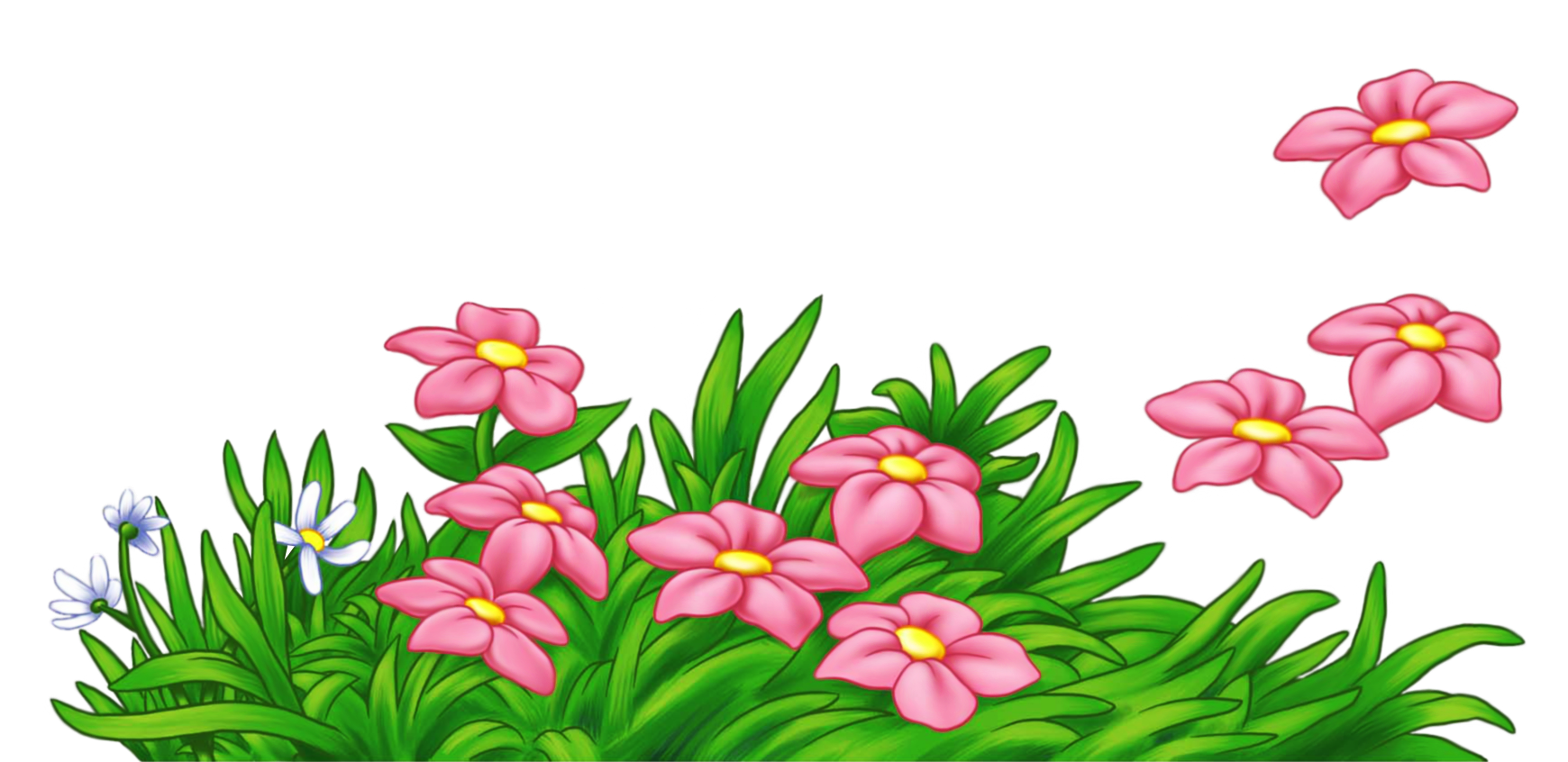 With pink flowers png. Grass clipart cute