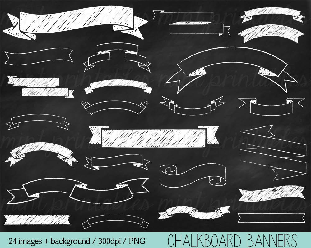 Banner clipart chalkboard. Banners chalk ribbons 