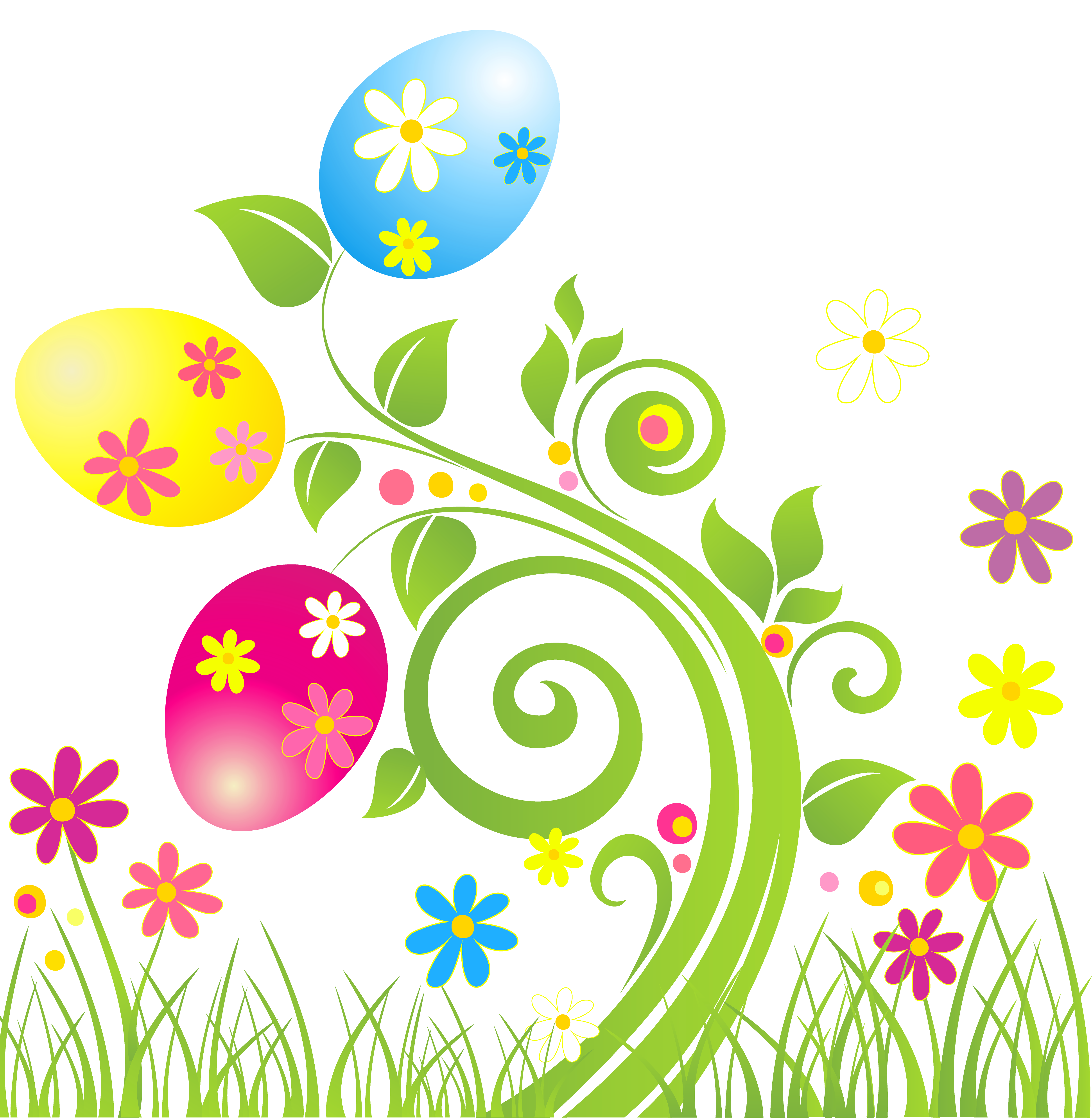 Decoration with flowers png. Clipart grass easter egg