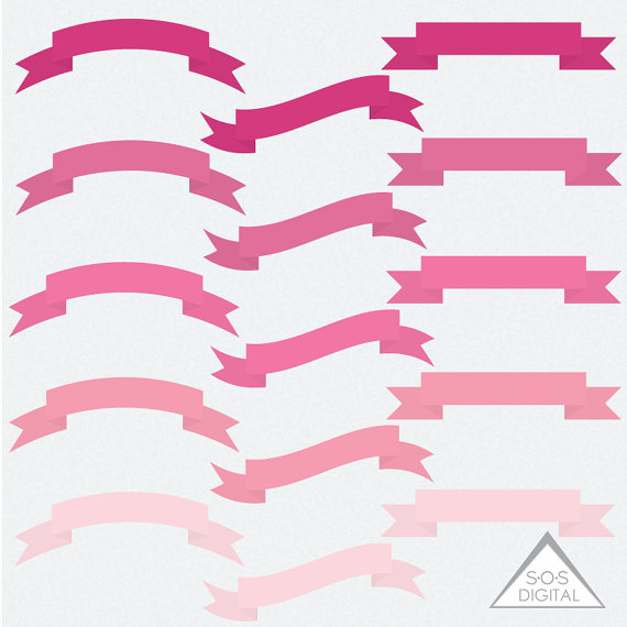 Pink banners set valentine. Banner clipart plain