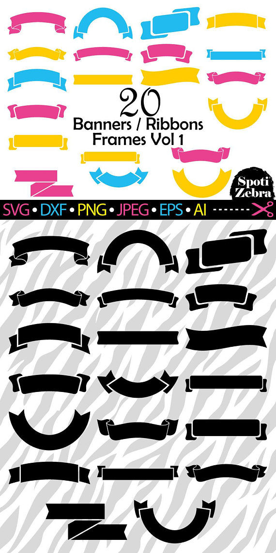 Svg ribbon files for. Banner clipart silhouette