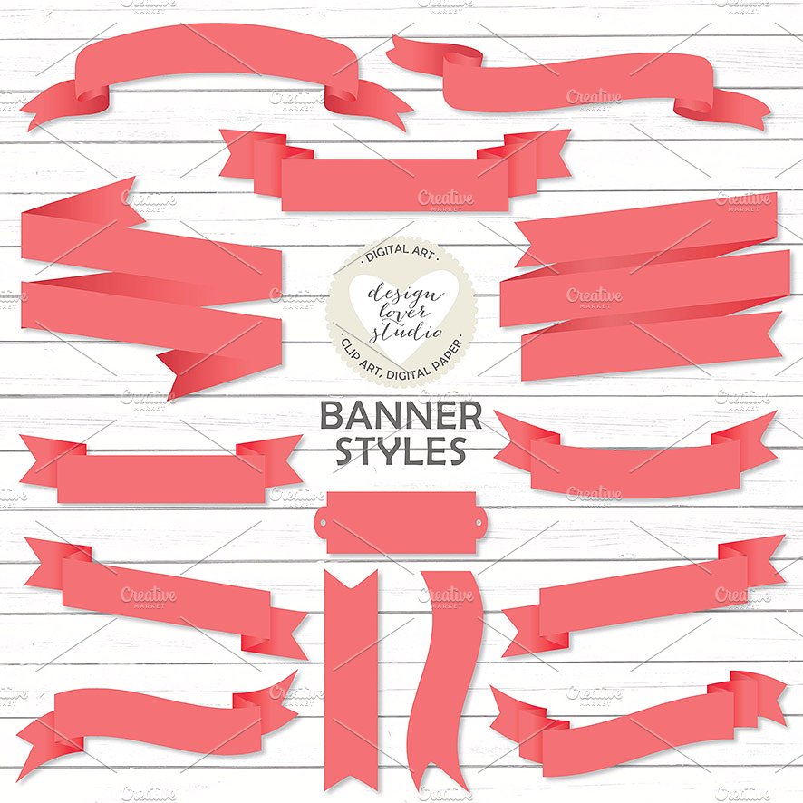 Coral red banners bibbons. Banner clipart vector