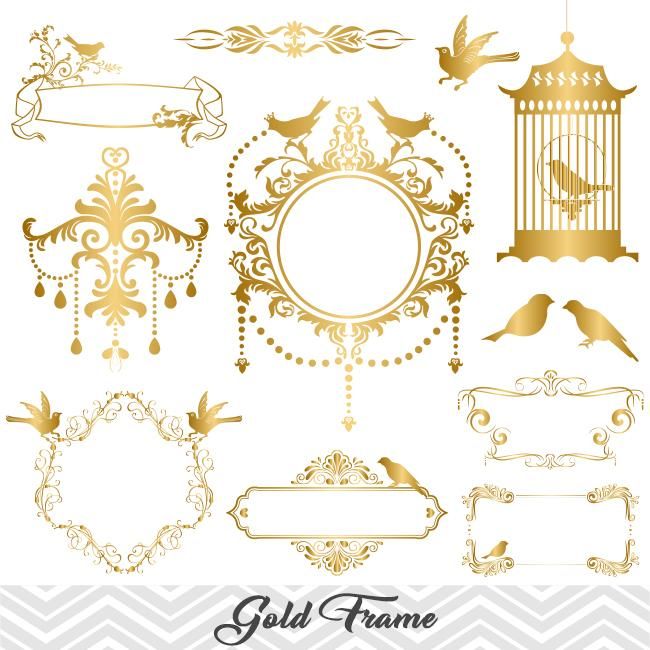 Golden frame border gold. Baptism clipart swirl