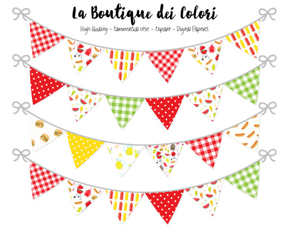 Barbecue bunting banners party. Pennant clipart summer