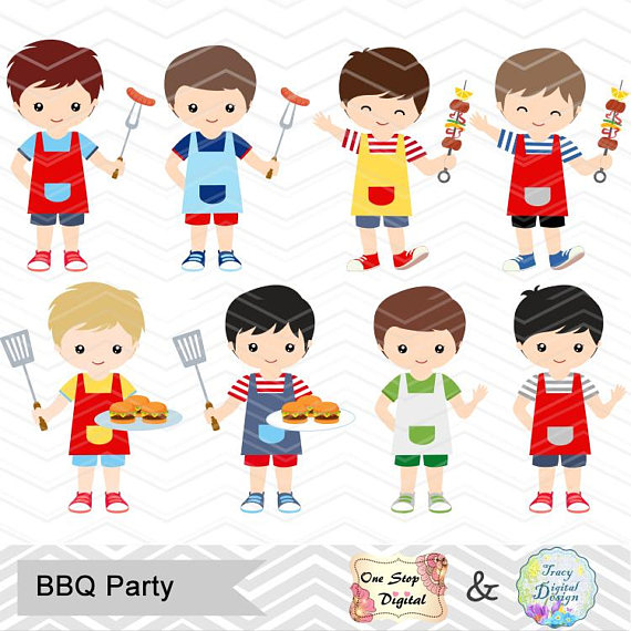 Grilling clipart kids. Digital bbq boys barbecue