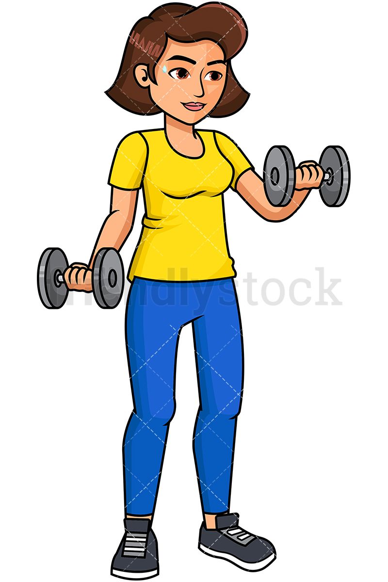 Woman lifting weights cartoon. Dumbbells clipart healthy