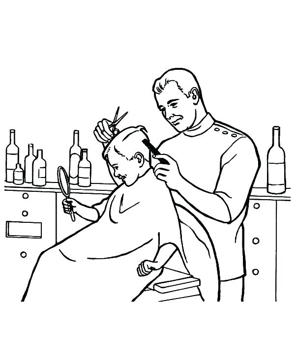Job is to cut. Barber clipart colouring page