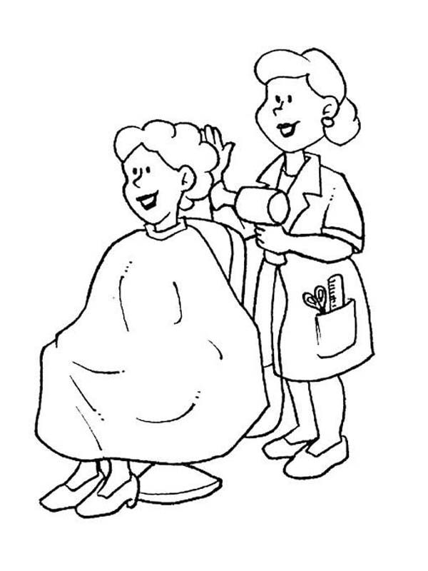 Barber clipart colouring page. Female in professions coloring