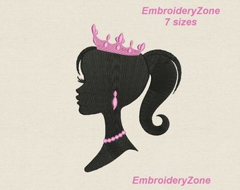 Silhouette etsy machine design. Barbie clipart embroidery