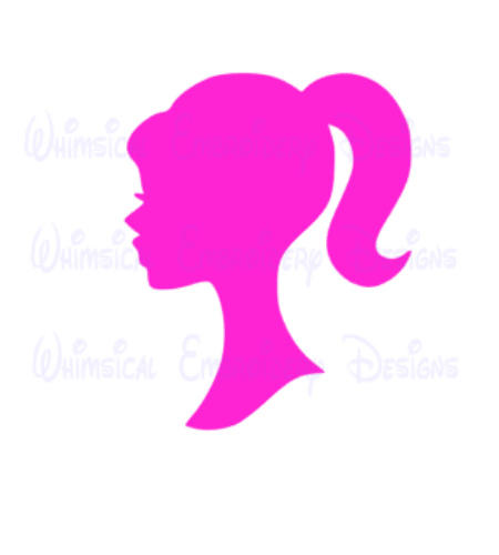 Head silhouette cut design. Barbie clipart embroidery