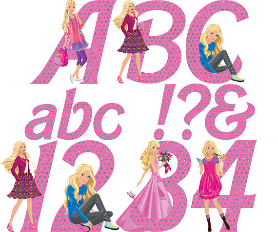 Barbie clipart font. Alphabet instant download digital
