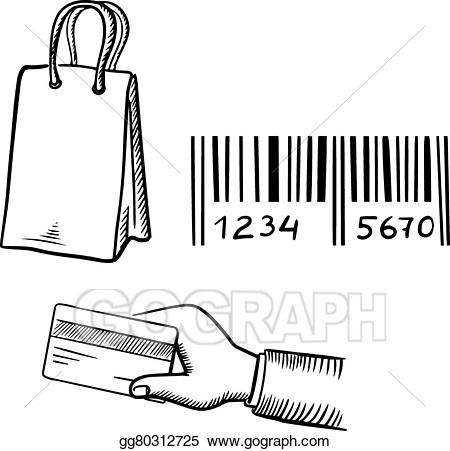 Barcode clipart shop. Vector art shopping bag