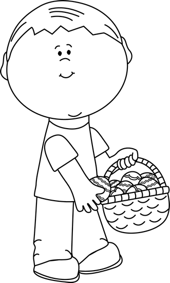 Black and white putting. Basket clipart boy