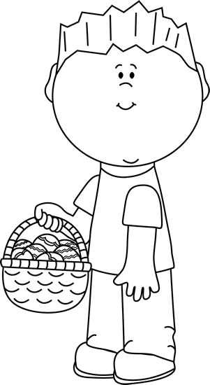 Basket clipart boy. Black and white with